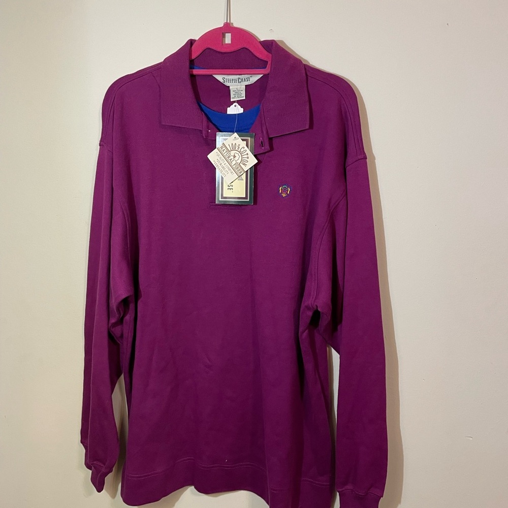 Steeple Chase‎ Vintage Mens Large Long sleeve layered look purple/ blue polo NWT